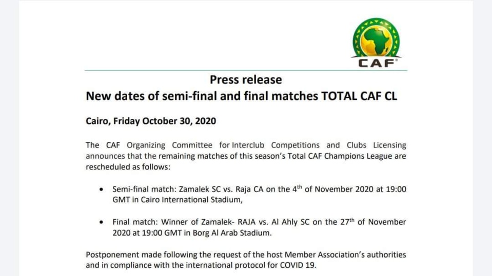 رسميا الكاف يعيد تغيير برمجة لقاء الرجاء والزمالك لهذا التاريخ رسميا الكاف يعيد تغيير برمجة لقاء الرجاء والزمالك لهذا التاريخ