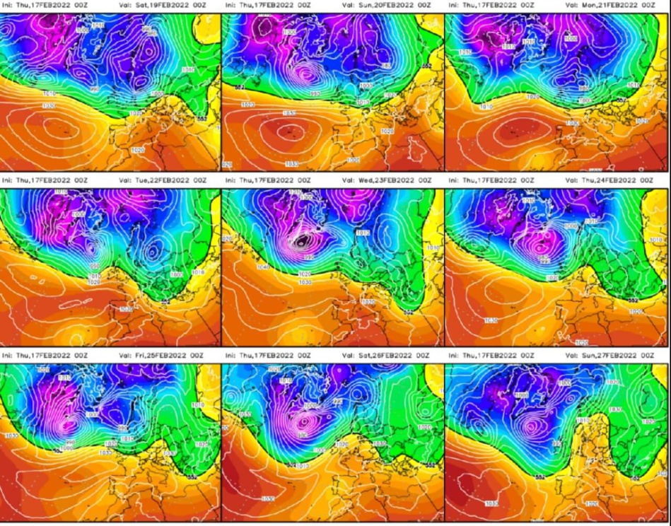 الشكل 4 : الوضعية الجوية من 17/20/2021 إلى (WetterZentrale) 2022/02/27 الشكل 4 : الوضعية الجوية من 17/20/2021 إلى (WetterZentrale) 2022/02/27