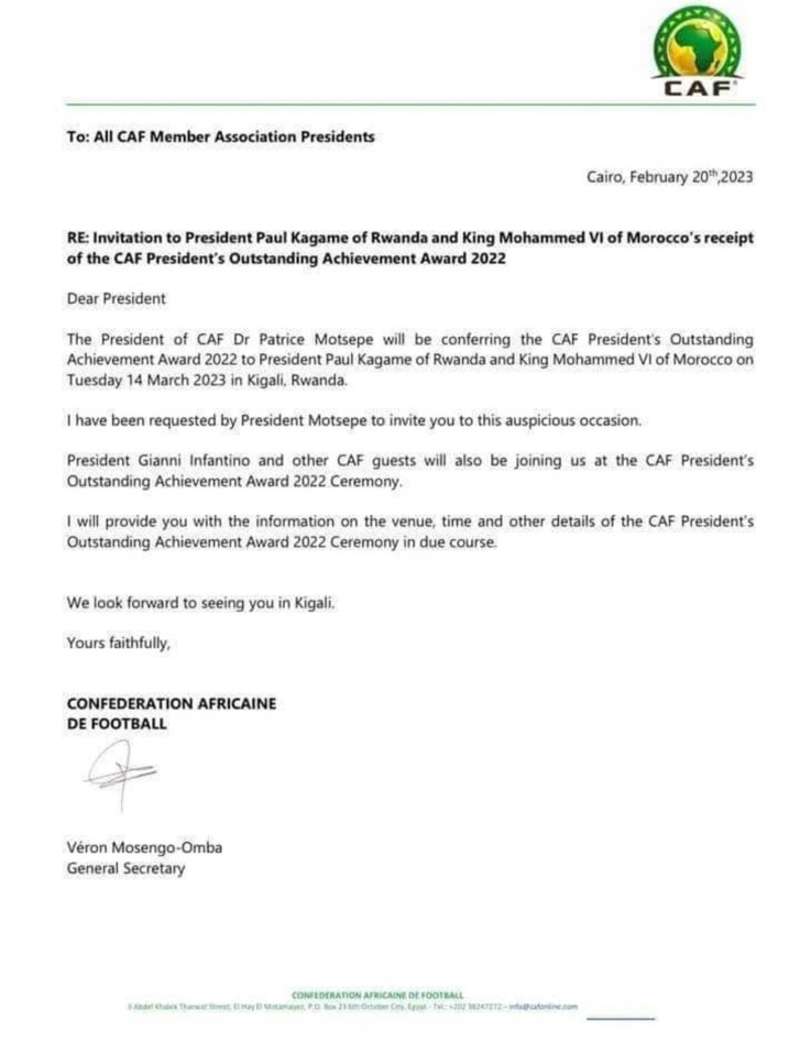 الكاف يكرم محمد السادس ويدعوه لحضور "حفل التميز الرياضي" الكاف يكرم محمد السادس ويدعوه لحضور "حفل التميز الرياضي"