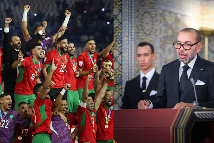 جلالة الملك يهنئ أعضـاء المنتخب الوطني المغربي الفائز ببطولة كأس العرب