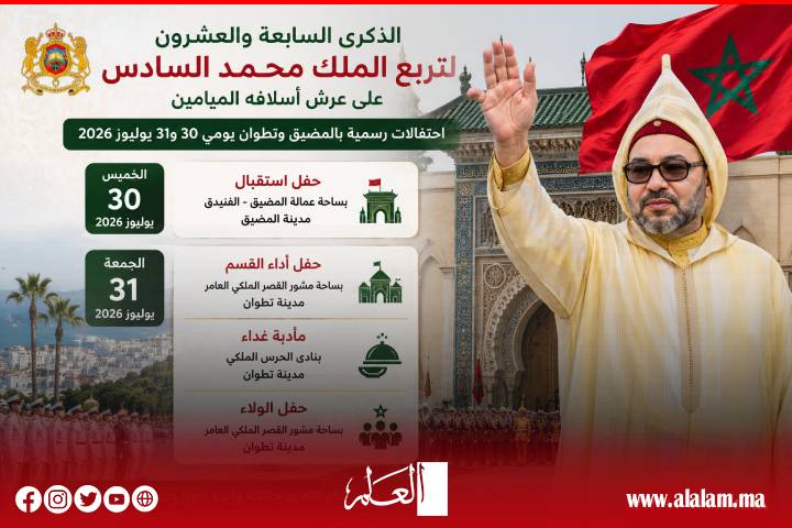 تفاصيل البرنامج الملكي لعيد العرش.. استقبال رسمي وأداء القسم وحفل الولاء بتطوان