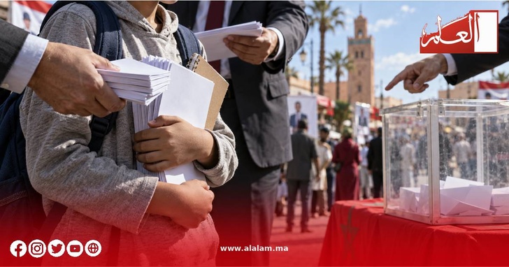 طفل بين المنشورات وصندوق الاقتراع طفل بين المنشورات وصندوق الاقتراع