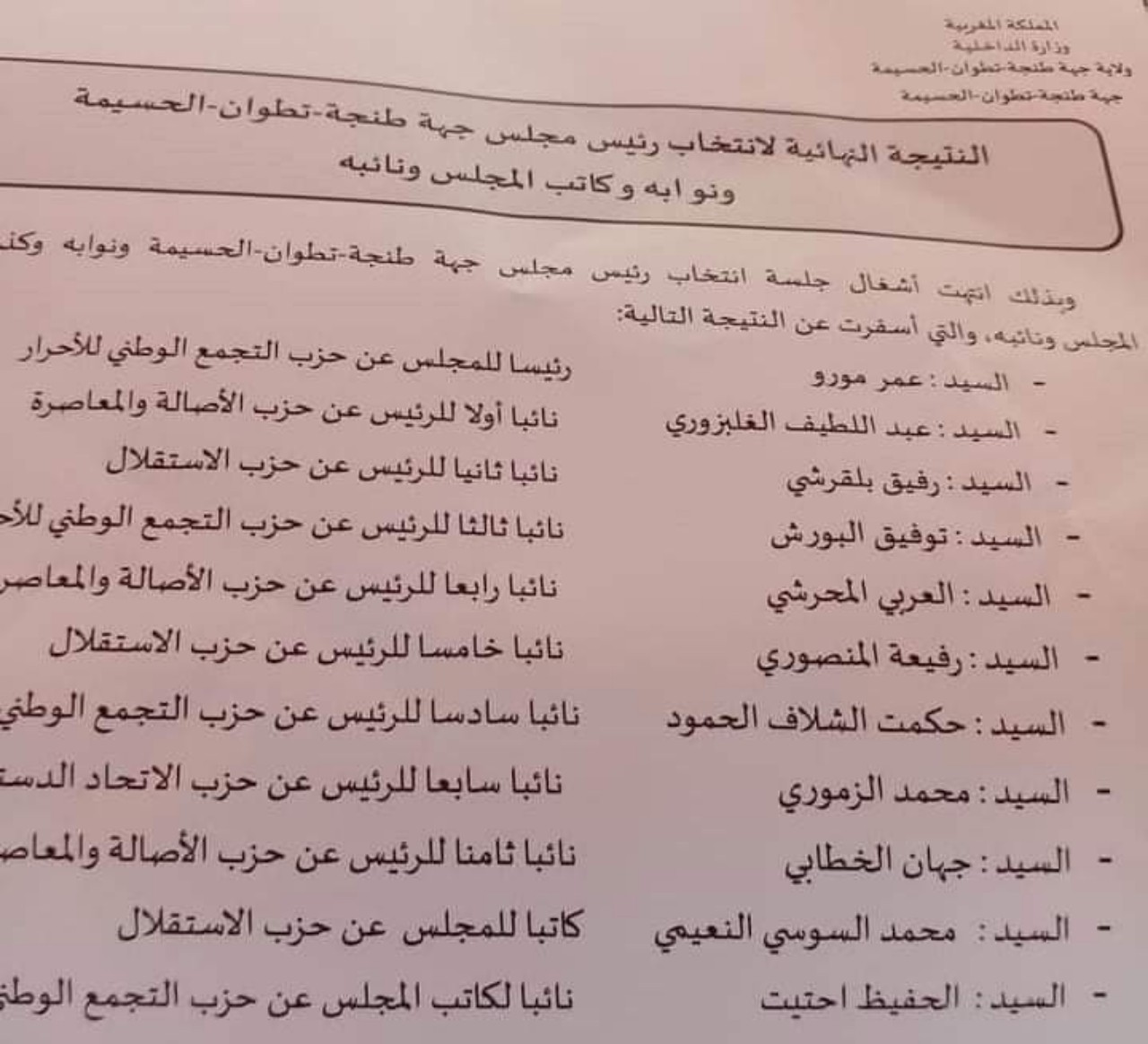بلقرشي يظفر بالنيابة الثانية لرئاسة جهة طنجة-تطوان-الحسيمة