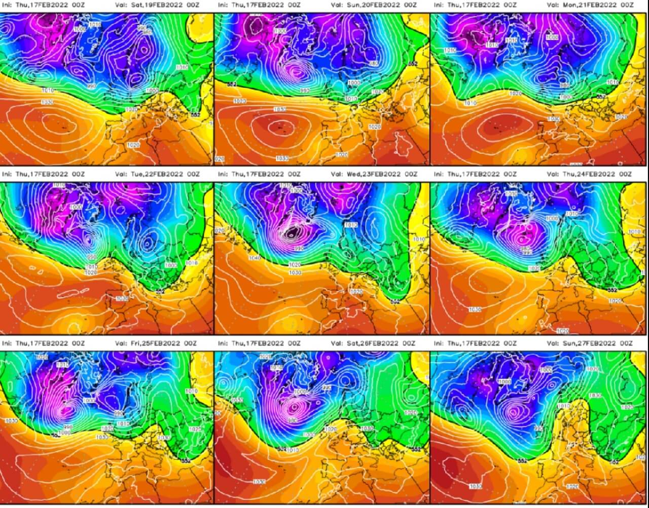 الشكل 4 : الوضعية الجوية من 17/20/2021 إلى (WetterZentrale) 2022/02/27 الشكل 4 : الوضعية الجوية من 17/20/2021 إلى (WetterZentrale) 2022/02/27