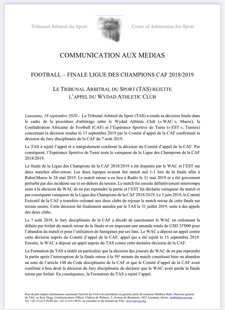 اختصاص محكمة التحكيم الرياضي مراقبة حسن تطبيق القوانين واللوائح