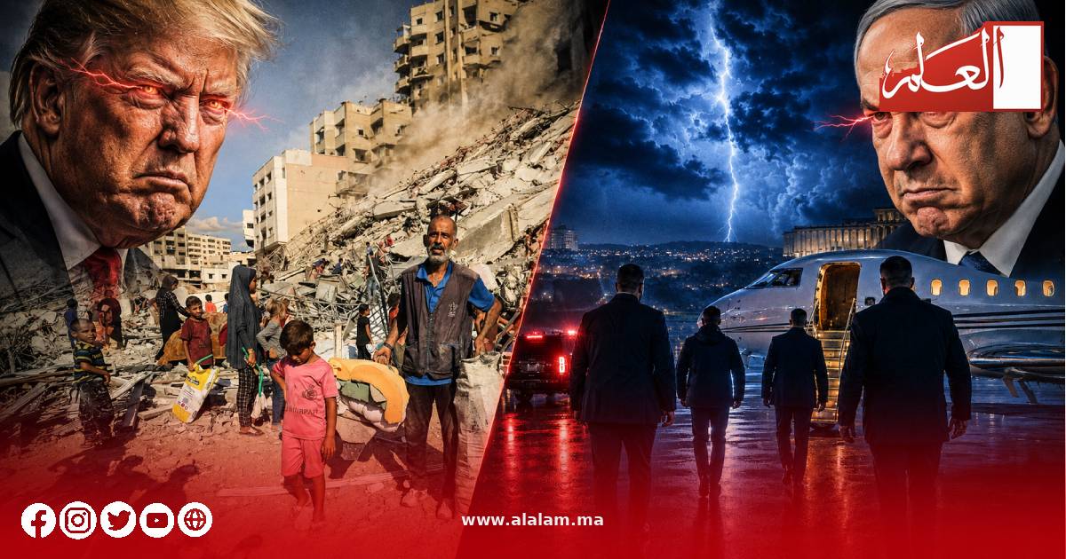 صورة تعبيرية ساخرة بين ركام غزة وطائرة خاصة